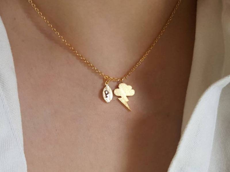 Zierliche Petite Cloud Beleuchtung Halsketten, Bolzen Halskette, Wolke Niedliche Einzigartige Kleine Brautjungfer Geschenk von dua770