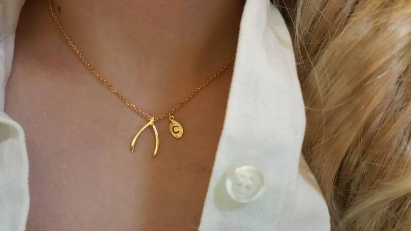 Zierliche Wishbone Halskette, Peace Minimalist Mond Brautjungfer Geschenk, 18K Gold Halsketten von dua770