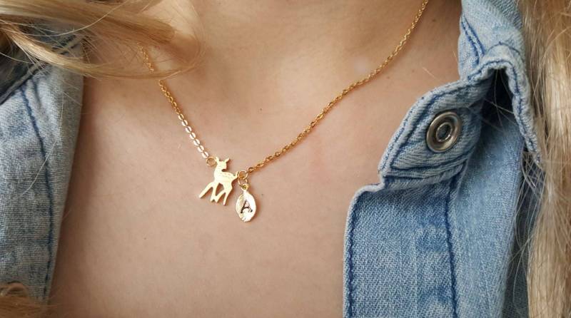 Zierliche Zierliche Bambi Halskette, Hirsch Halsketten, Layering Erste Blatt Winzige Brautjungfer Geschenk, Geschätztes Geschenk von dua770