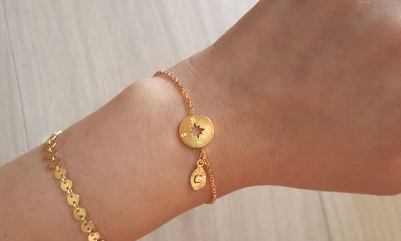 Zierliche Zierliche Kompass Armbänder, Zartes Armband, Einzigartiges Brautjungfer Geschenk, Initial Layering Armband von dua770