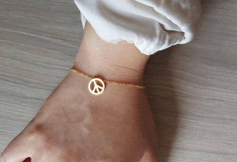 Zierliche Zierliche Peace Zeichen Armbänder, Zarte Einzigartiges Armband, Dünne Goldkette, Layering Brautjungfer Geschenk von dua770