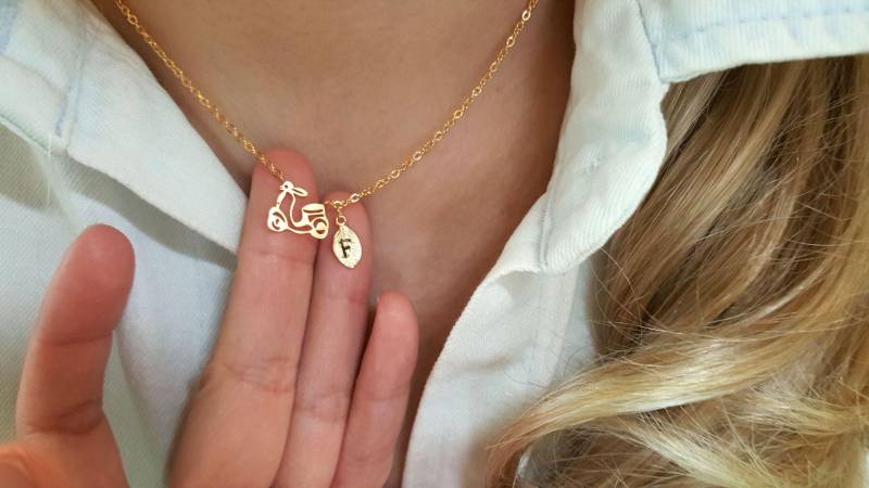 Zierliche Zierliche Roller Halskette, Herz Fahrrad Halsketten, Layering Winzige Brautjungfer Geschenk, Geschätztes Geschenk von dua770