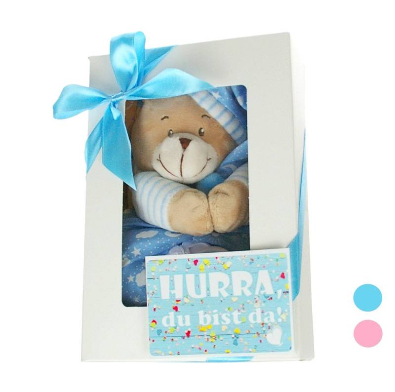 dubistda-WINDELTORTEN- Neugeborenen-Geschenkset Geschenkbox Baby Musikspieluhr BÄR + Grußkarte, Geschenk zur Geburt von dubistda-WINDELTORTEN-