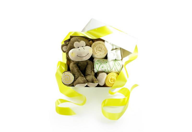 dubistda-WINDELTORTEN- Neugeborenen-Geschenkset Geschenkbox zur Geburt SAFARI mit Spieluhr Affe von dubistda-WINDELTORTEN-