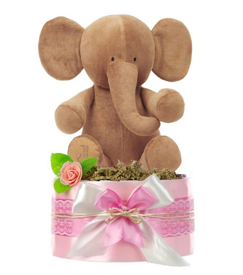 dubistda-WINDELTORTEN- Neugeborenen-Geschenkset Windeltorte Mädchen LITTLE PEANUT + kuscheliger Elefant, Babyparty von dubistda-WINDELTORTEN-