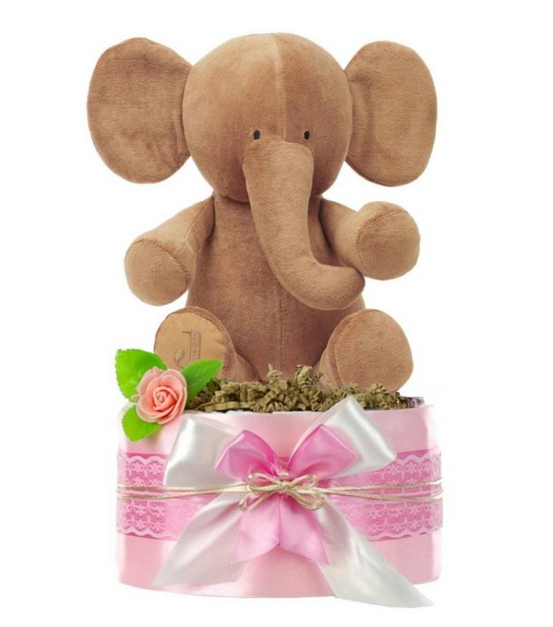 dubistda-WINDELTORTEN- Neugeborenen-Geschenkset Windeltorte Mädchen LITTLE PEANUT + kuscheliger Elefant, Babyparty von dubistda-WINDELTORTEN-