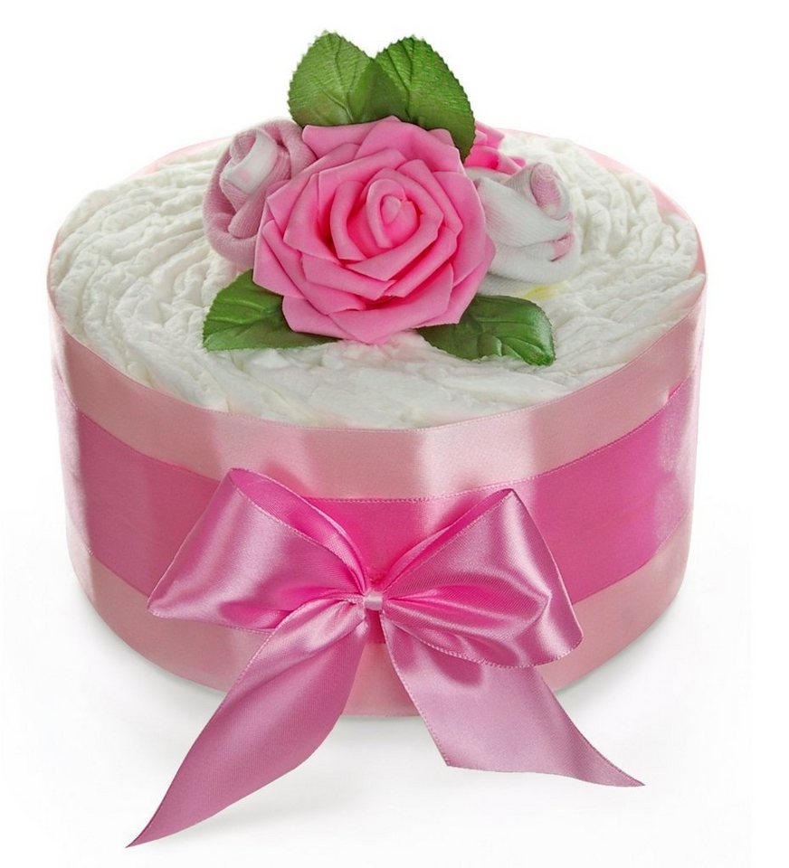 dubistda-WINDELTORTEN- Neugeborenen-Geschenkset Windeltorte Mädchen ROSENBLÜTE, 24-teilig von dubistda-WINDELTORTEN-