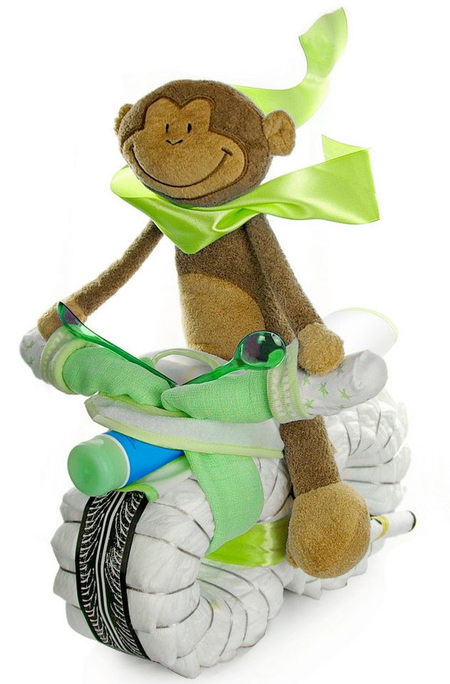 dubistda-WINDELTORTEN- Neugeborenen-Geschenkset Windeltorte Motorrad Schlenkeraffe Windelmotorrad von dubistda-WINDELTORTEN-