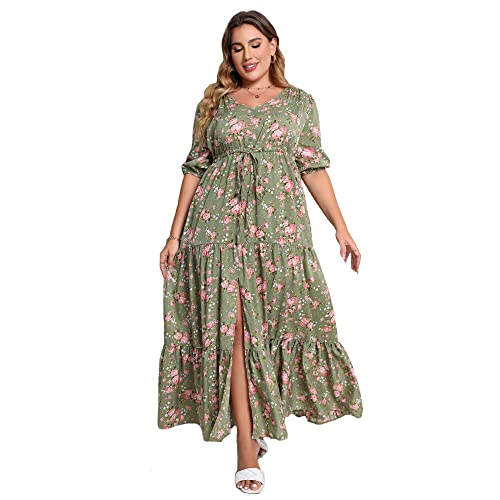 Sommerkleid Damen Lang Maxikleider Elegant Bohemian Print Loose Kleid Strandkleid Plus Size von dubuto