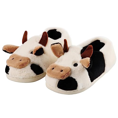 dubuto Jungen Mädchen Winter Warm Kuh Hausschuhe Rutschfeste Cow Slippers Plüsch Pantoffeln Tiere Niedliche Cartoon Hauspantoffeln Cozy Kuh Hausschuhe für Damen Herren von dubuto