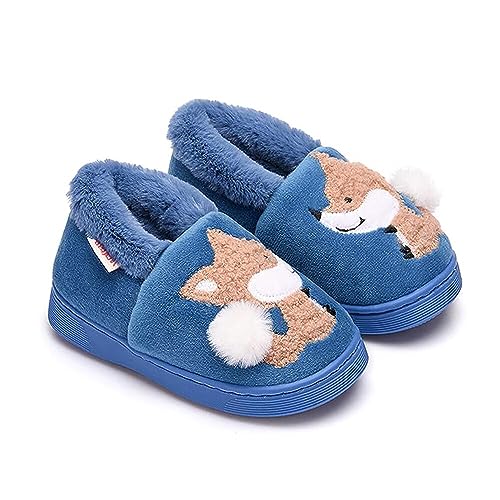 dubuto Kinder Winter Baumwolle Pantoffeln Wärme Weiche Plüsch Hausschuhe Kuschelige Slipper mit Cartoon Kleiner Fuchs für Mädchen Jungen von dubuto