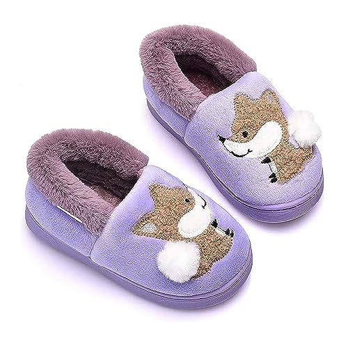 dubuto Kinder Winter Baumwolle Pantoffeln Wärme Weiche Plüsch Hausschuhe Kuschelige Slipper mit Cartoon Kleiner Fuchs für Mädchen Jungen von dubuto