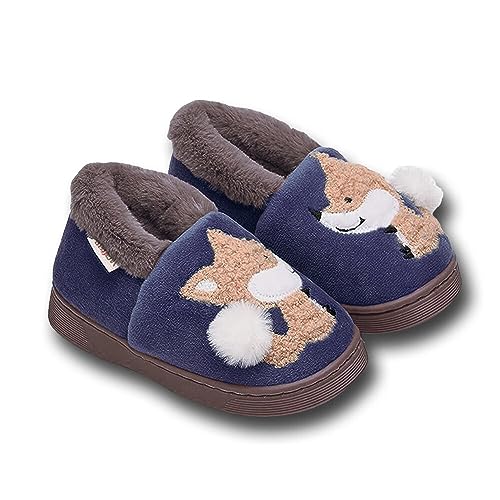 dubuto Kinder Winter Baumwolle Pantoffeln Wärme Weiche Plüsch Hausschuhe Kuschelige Slipper mit Cartoon Kleiner Fuchs für Mädchen Jungen von dubuto