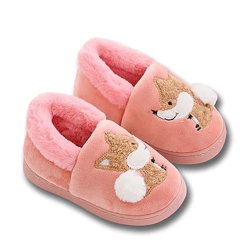 dubuto Kinder Winter Baumwolle Pantoffeln Wärme Weiche Plüsch Hausschuhe Kuschelige Slipper mit Cartoon Kleiner Fuchs für Mädchen Jungen von dubuto