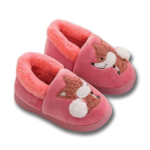 dubuto Kinder Winter Baumwolle Pantoffeln Wärme Weiche Plüsch Hausschuhe Kuschelige Slipper mit Cartoon Kleiner Fuchs für Mädchen Jungen von dubuto