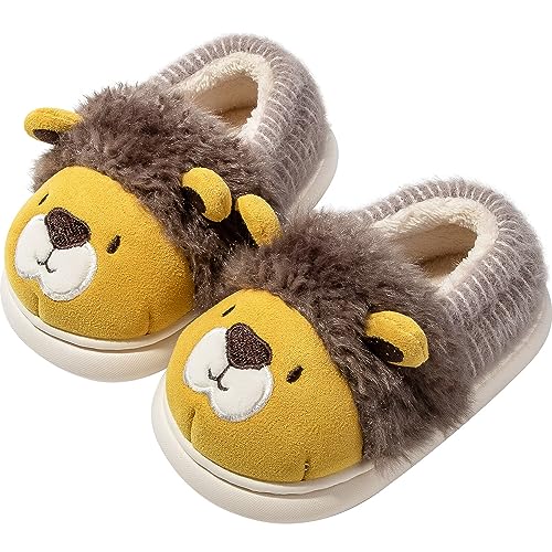 dubuto Kleiner Löwe Hausschuhe Kinder Plüsch Rutschfeste Kleiner Löwe Slippers, Winter Cartoon Löwe Pantoffeln für Mädchen Jungen, Warme Cozy Kleiner Löwe Hauspantoffeln von dubuto