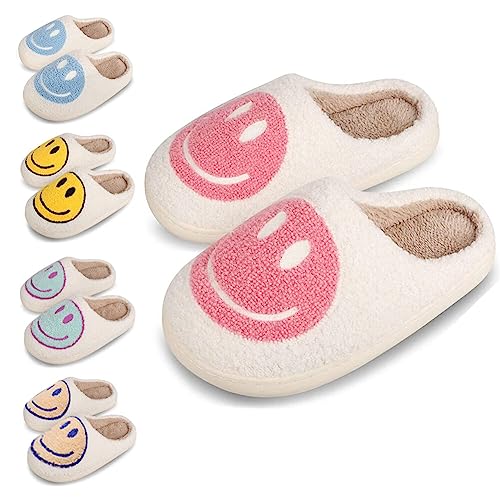 dubuto Smile Face Slippers Kinder Winter Plüsch Pantoffeln Kuschelige Slipper mit Cartoon Happy Face für Mädchen Jungen Lächelndes Gesicht Hausschuhe für Damen Herren Licht Rutschfeste Hausschuhe von dubuto