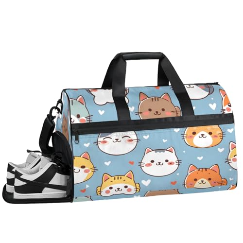 43L Gym Duffle Bag für Herren mit Schuhfach, Katzendesign, 19.7 x 13.8 x 9.9 in von ducanll