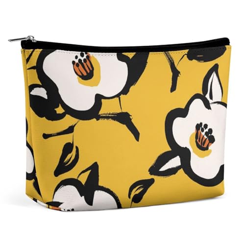 Make-up-Tasche, personalisierte Kosmetiktasche für Damen, Abstrakte Cartoon-Blumen, 7.3cm L x 15cm W x 5.9cm H, Kosmetiktasche von ducanll