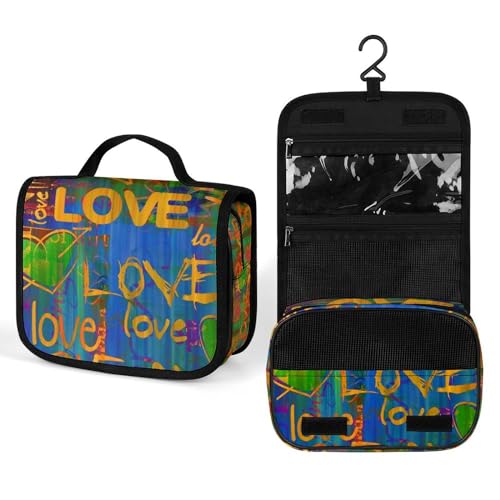 Make-up-Tasche, personalisierte Kosmetiktasche für Damen, Abstrakter Kunsttext "Love", 22.5(fold)/41(unfold)L x 7W x 18.5H cm, Kulturbeutel von ducanll