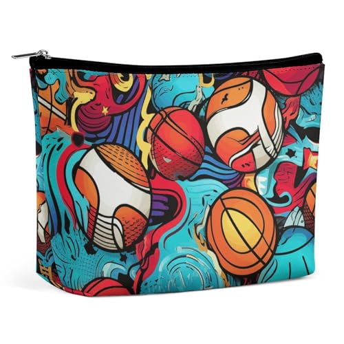 Make-up-Tasche, personalisierte Kosmetiktasche für Damen, Basketball-Textur, 7.3cm L x 15cm W x 5.9cm H, Kosmetiktasche von ducanll