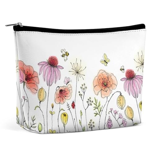 Make-up-Tasche, personalisierte Kosmetiktasche für Damen, Bunte Wildblumen, Mohnblumen, 7.3cm L x 15cm W x 5.9cm H, Kulturbeutel von ducanll