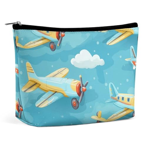 Make-up-Tasche, personalisierte Kosmetiktasche für Damen, Cartoon-Flugzeugmuster, 7.3cm L x 15cm W x 5.9cm H, Kulturbeutel von ducanll