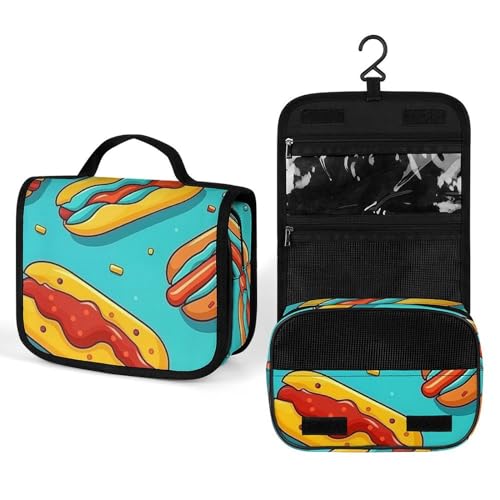 Make-up-Tasche, personalisierte Kosmetiktasche für Damen, Cartoon-Hotdog-Muster, 22.5(fold)/41(unfold)L x 7W x 18.5H cm, Kulturbeutel von ducanll