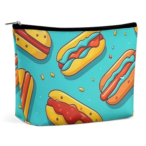 Make-up-Tasche, personalisierte Kosmetiktasche für Damen, Cartoon-Hotdog-Muster, 7.3cm L x 15cm W x 5.9cm H, Kosmetiktasche von ducanll