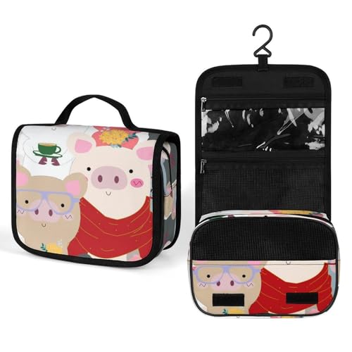 Make-up-Tasche, personalisierte Kosmetiktasche für Damen, Cartoon Pig, 22.5(fold)/41(unfold)L x 7W x 18.5H cm, Kulturbeutel von ducanll