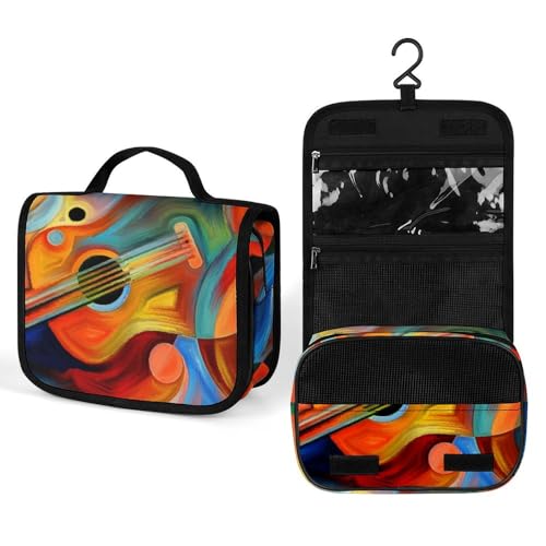 Make-up-Tasche, personalisierte Kosmetiktasche für Damen, Kunstgitarre, 22.5(fold)/41(unfold)L x 7W x 18.5H cm, Kulturbeutel von ducanll