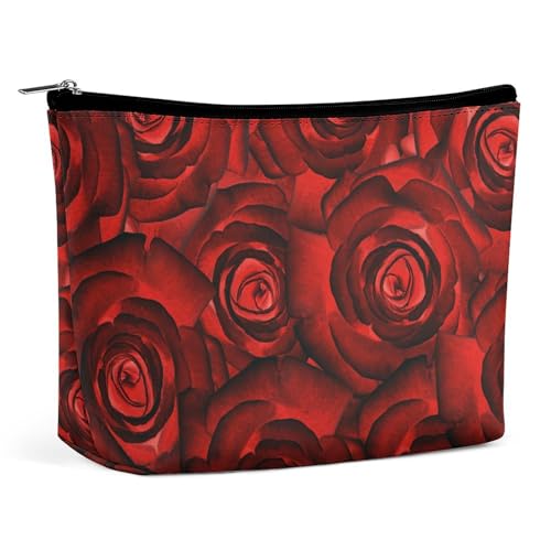 Make-up-Tasche, personalisierte Kosmetiktasche für Damen, Rote romantische Rose, 7.3cm L x 15cm W x 5.9cm H, Kosmetiktasche von ducanll