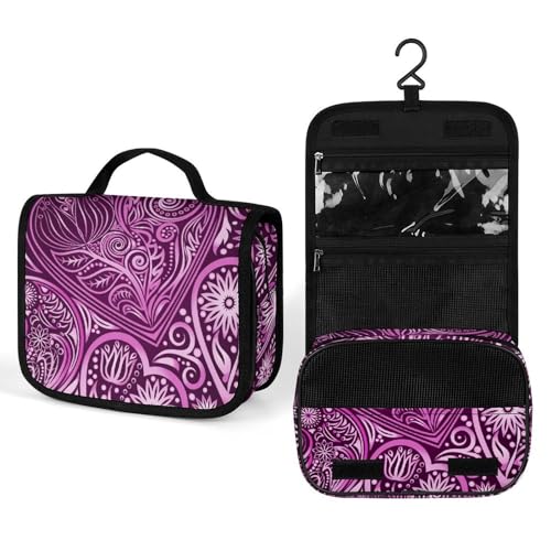 Make-up-Tasche, personalisierte Kosmetiktasche für Damen, Violettes Herz mit abstrakter Textur, 22.5(fold)/41(unfold)L x 7W x 18.5H cm, Kulturbeutel von ducanll