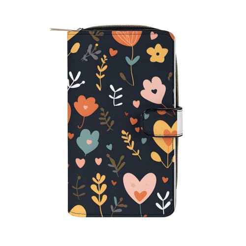 ducanll Damen-Geldbörse mit mehreren Kartenfächern und Handyfach, Abstraktes florales Herzmuster, 19.7cm length, 11cm width, 3.5cm thickness von ducanll