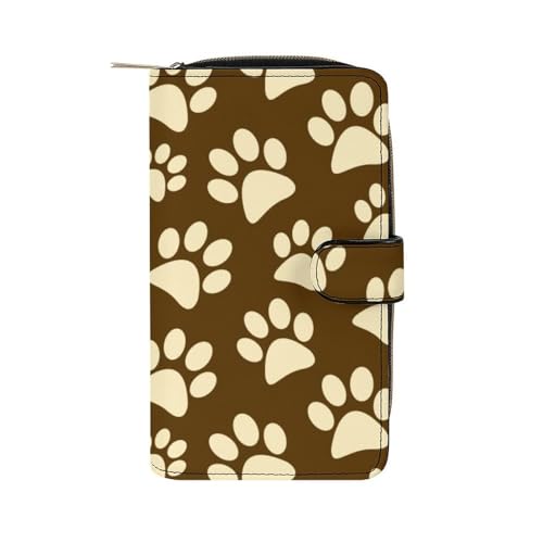 ducanll Damen-Geldbörse mit mehreren Kartenfächern und Handyfach, Beige Cartoon Katzenpfotenabdruck, 19.7cm length, 11cm width, 3.5cm thickness von ducanll