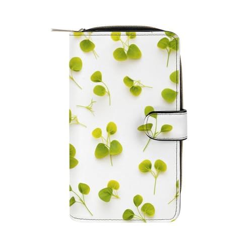 ducanll Damen-Geldbörse mit mehreren Kartenfächern und Handyfach, Blassgrünes, nahtloses Blattmuster, 19.7cm length, 11cm width, 3.5cm thickness von ducanll