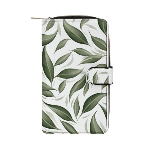 ducanll Damen-Geldbörse mit mehreren Kartenfächern und Handyfach, Blassgrünes, schlichtes Blattmuster, 19.7cm length, 11cm width, 3.5cm thickness von ducanll