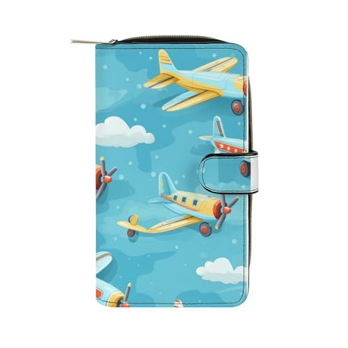 ducanll Damen-Geldbörse mit mehreren Kartenfächern und Handyfach, Cartoon-Flugzeugmuster, 19.7cm length, 11cm width, 3.5cm thickness von ducanll