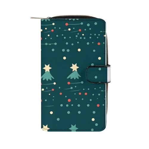 ducanll Damen-Geldbörse mit mehreren Kartenfächern und Handyfach, Cartoon-Kunst-Weihnachtsbaum-Muster, 19.7cm length, 11cm width, 3.5cm thickness von ducanll