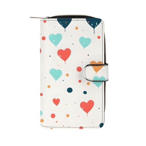 ducanll Damen-Geldbörse mit mehreren Kartenfächern und Handyfach, Cartoon-Liebes-Punktmuster, 19.7cm length, 11cm width, 3.5cm thickness von ducanll