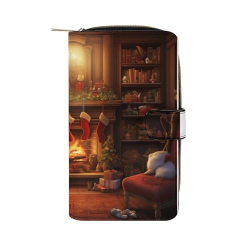 ducanll Damen-Geldbörse mit mehreren Kartenfächern und Handyfach, Cartoon-Weihnachts-Kunstmuster, 19.7cm length, 11cm width, 3.5cm thickness von ducanll