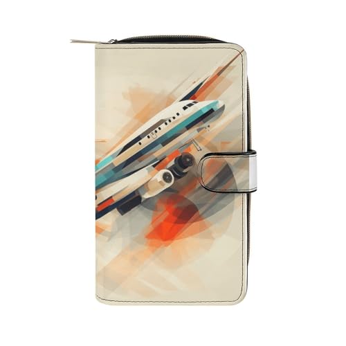 ducanll Damen-Geldbörse mit mehreren Kartenfächern und Handyfach, Flugzeug-Muster, 19.7cm length, 11cm width, 3.5cm thickness von ducanll