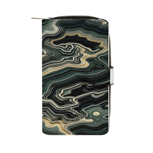 ducanll Damen-Geldbörse mit mehreren Kartenfächern und Handyfach, Grünes abstraktes gefaltetes Linienmuster, 19.7cm length, 11cm width, 3.5cm thickness von ducanll