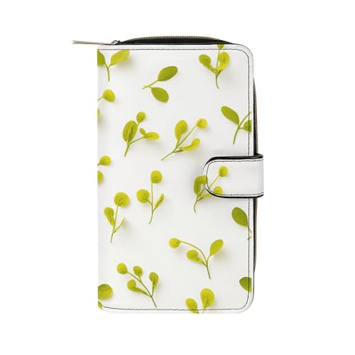 ducanll Damen-Geldbörse mit mehreren Kartenfächern und Handyfach, Hellgrünes Blattmuster, 19.7cm length, 11cm width, 3.5cm thickness von ducanll