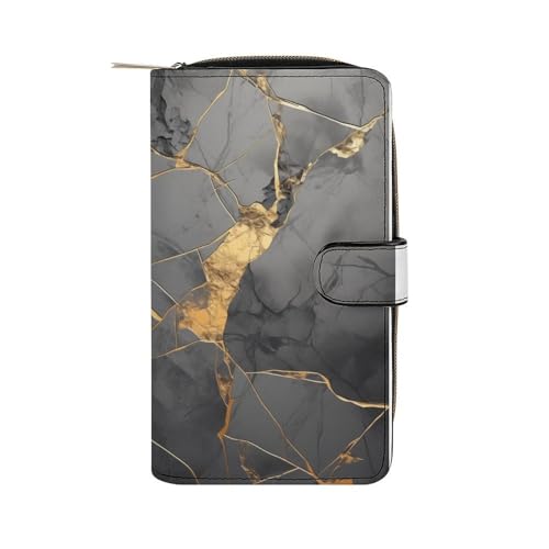 ducanll Damen-Geldbörse mit mehreren Kartenfächern und Handyfach, Marmor-Muster mit gebrochenem Bernstein, 19.7cm length, 11cm width, 3.5cm thickness von ducanll