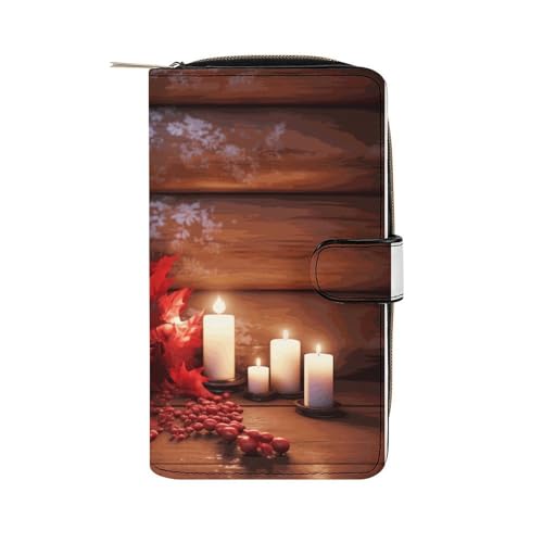 ducanll Damen-Geldbörse mit mehreren Kartenfächern und Handyfach, Rotes Ahornblatt-Kerzenmuster, 19.7cm length, 11cm width, 3.5cm thickness von ducanll