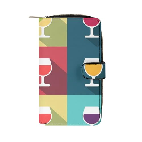 ducanll Damen-Geldbörse mit mehreren Kartenfächern und Handyfach, Weinglas-Muster, 19.7cm length, 11cm width, 3.5cm thickness von ducanll