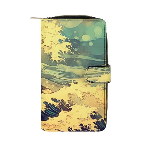 ducanll Damen-Geldbörse mit mehreren Kartenfächern und Handyfach, Wellenmuster, 19.7cm length, 11cm width, 3.5cm thickness von ducanll