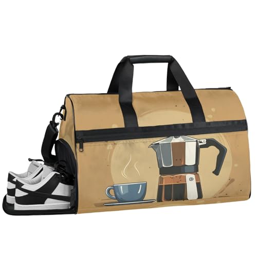 ducanll Reisetasche mit Kaffee-Muster, große Sporttasche für Damen, Wochenendtasche, Handgepäcktasche für Flugzeug, braune persönliche Gegenstände, Reisetasche, Braun, 19.7 x 13.8 x 9.9 in von ducanll