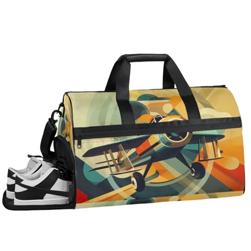 ducanll Reisetasche mit geometrischen Flugzeugmustern, große Sporttasche für Damen, Wochenendtasche, Handgepäcktasche für Flugzeug, Retro, persönliche Gegenstände, retro, 19.7 x 13.8 x 9.9 in von ducanll